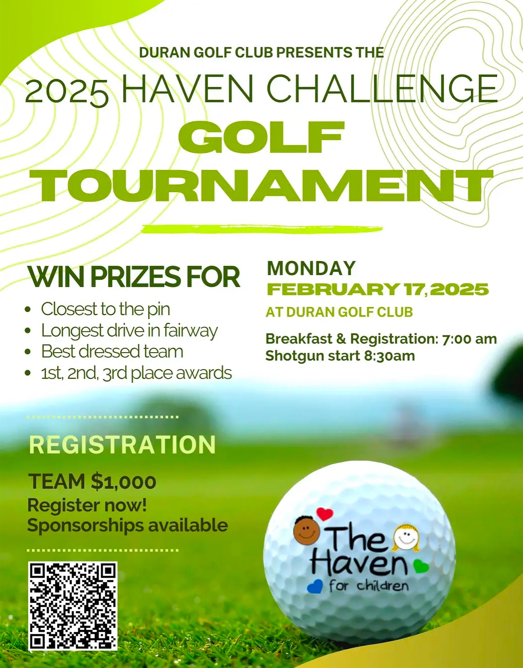 The 2025 Haven Challenge Gold Tournament, Monday, February 17, 2025 at the Duran Golf Club